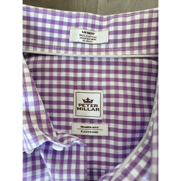 Peter Millar Mens Medium Shirt Purple Gingham Check Long Sleeve Button-Up Cotton - Picture 3 of 8